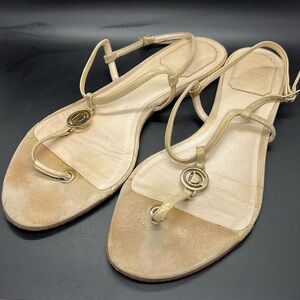 Christian Dior Womens Metallic Ankle T Strap Sandals Brown Leather Sole Size 40